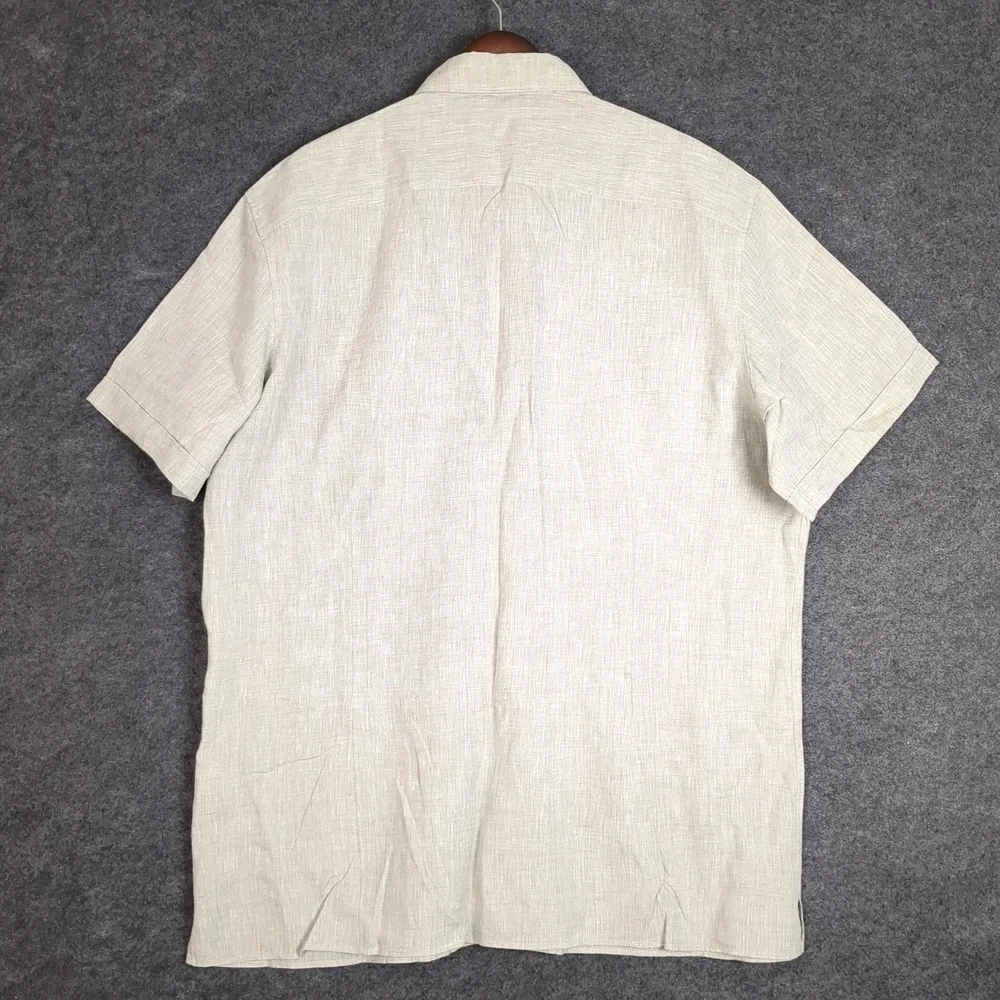 Banana Republic Mens XL Slim Fit Italian Linen Short Sleeve Button Up Shirt Tan